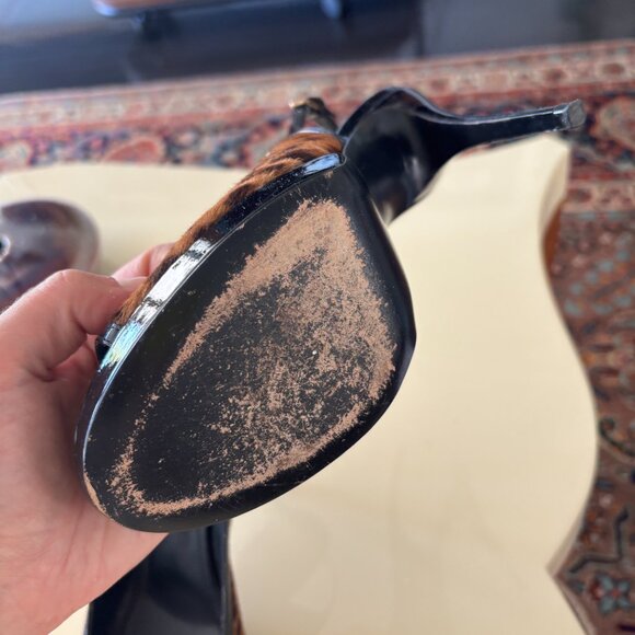 Saint Laurent Leopard Calf Hair Leather Slingback Platform Heels – Size 38 - Picture 7 of 11